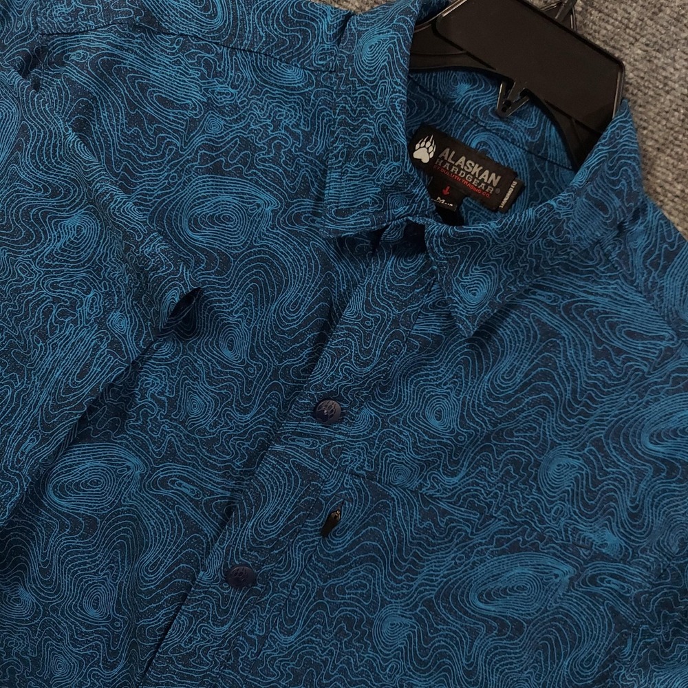 Alaskan Hardgear Shirt Mens Medium Blue Topograph Stretch Fishing Outdoors Light